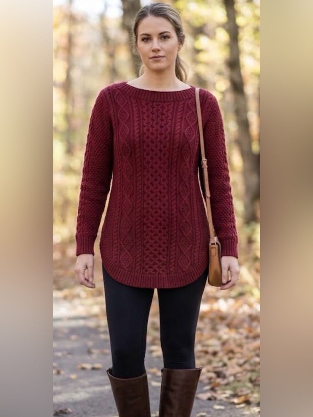 L.L. Bean Signature Heavyweight 100% Cotton Cable Knit Tunic Sweater Maroon Sz M
